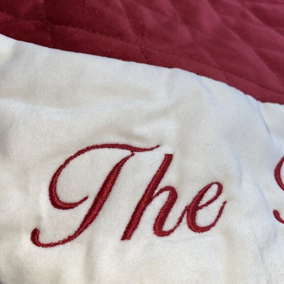 Pottery Barn Velvet Tree Skirt Christmas Quilted Red Cream Button Closure 45 in - Picture 15 of 16